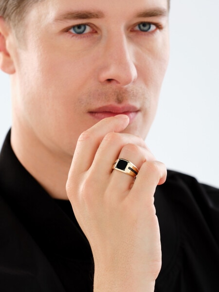 585 Yellow Gold Ruthenium-Plated Signet Ring - fineness 585