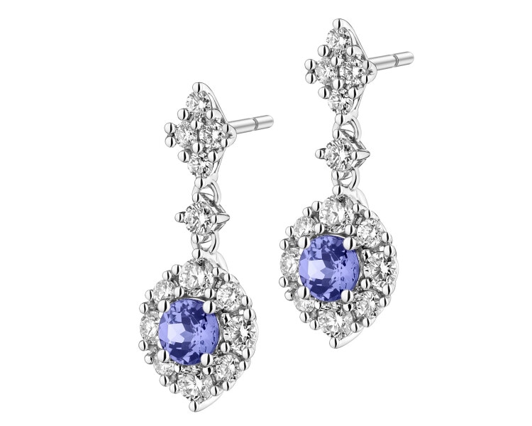 Kolczyki z białego z złota brylantami i tanzanitami - próba 585
