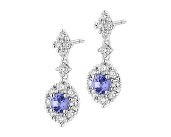 Kolczyki z białego z złota brylantami i tanzanitami - próba 585