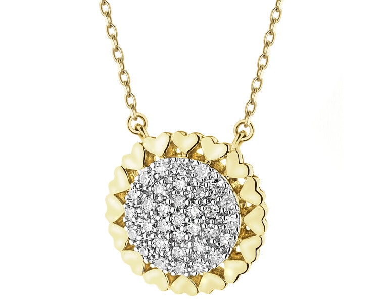 Naszyjnik z żółtego złota z diamentami - serca - 0,11 ct - próba 585