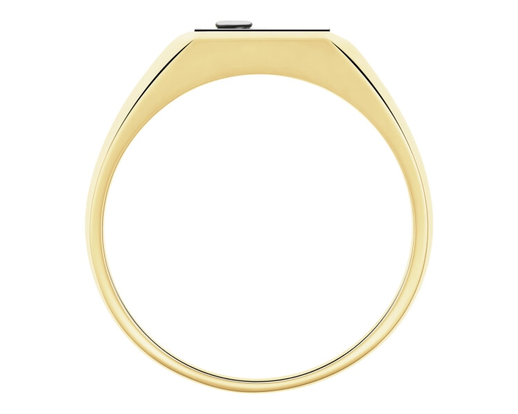 Pierścionek z żółtego złota z brylantem i onyksem - sygnet - próba 585