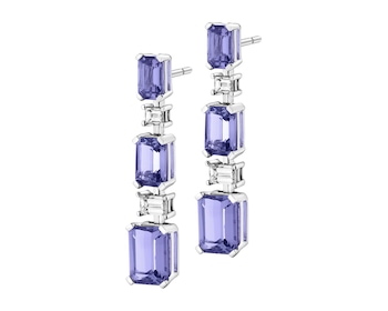 Kolczyki z białego złota z diamentami i tanzanitami - próba 585