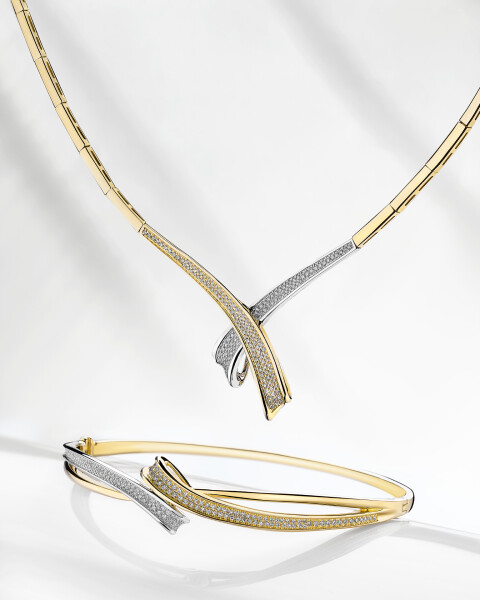 Naszyjnik z żółtego złota z diamentami - 45 cm - 0,42 ct - próba 585