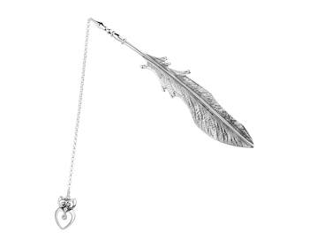 Zakładka do książki srebrna z cyrkonią - piórko, sowa