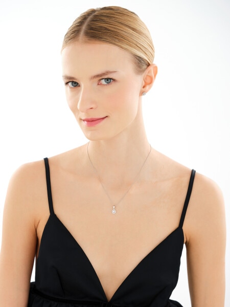 Rhodium Plated Silver Pendant with Cubic Zirconia