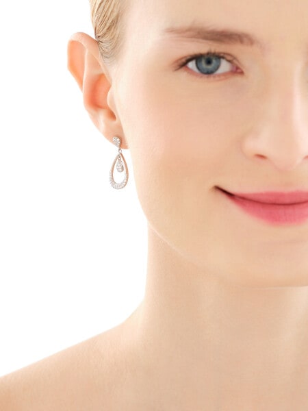 Rhodium Plated Silver Dangling Earring with Cubic Zirconia