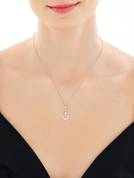 Rhodium Plated Silver Pendant with Cubic Zirconia