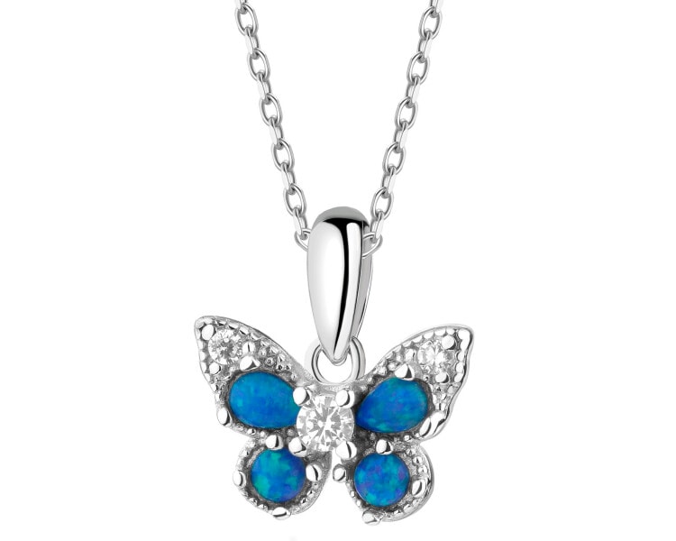 Zawieszka srebrna z opalami syntetycznymi i cyrkoniami - motyl