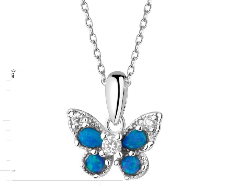 Rhodium Plated Silver Pendant with Synthetic Opal
