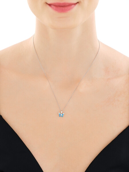 Rhodium Plated Silver Pendant with Synthetic Opal