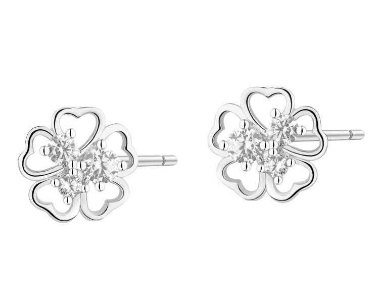 Kolczyki srebrne z cyrkoniami - koniczyna