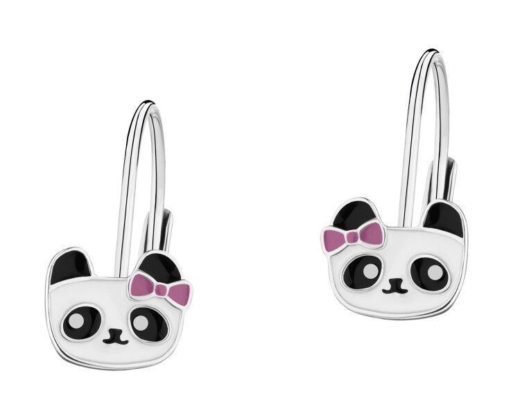 Kolczyki srebrne z emalią - misie panda
