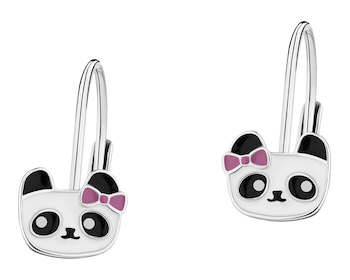 Kolczyki srebrne z emalią - misie panda