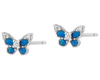 Kolczyki srebrne z opalami syntetycznymi i cyrkoniami - motyle