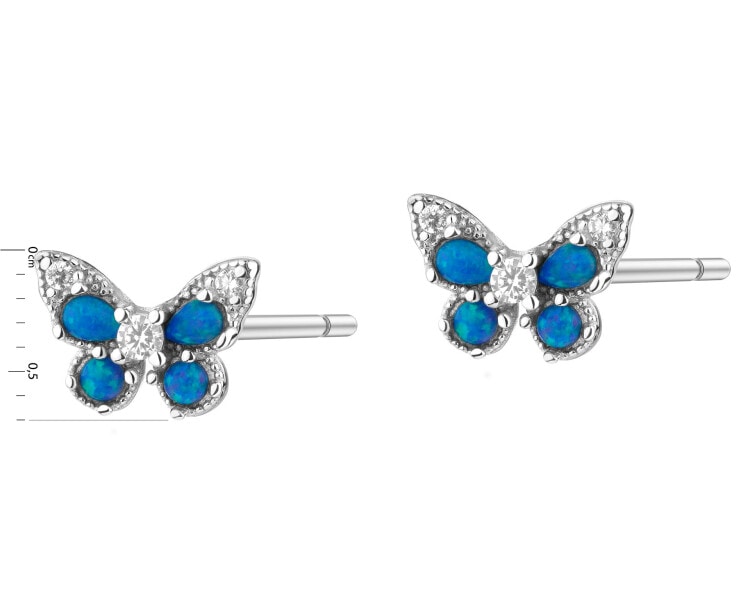 Rhodium Plated Silver Earrings with Synthetic Opal
