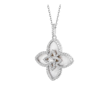 Naszyjnik z mosiądzu rodowany z cyrkoniami i masą perłową