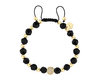 Bransoletka z mosiądzu pozłacana z cyrkoniami i szklanymi detalami