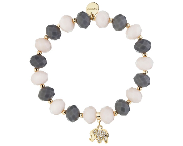 Bransoletka z mosiądzu pozłacana z jadeitami i cyrkoniami - słoń