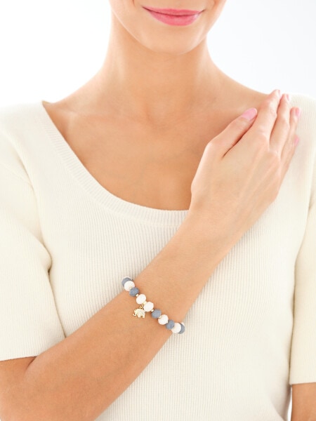 Bransoletka z mosiądzu pozłacana z jadeitami i cyrkoniami - słoń