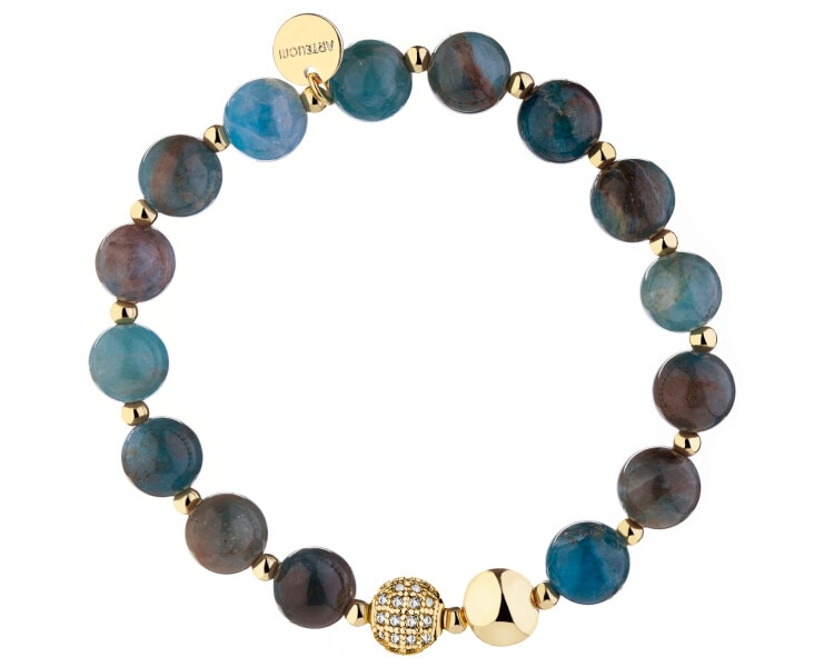 Bransoletka z mosiądzu pozłacana z apatytami i cyrkoniami