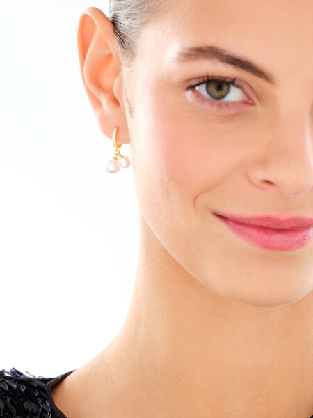 Gold-Plated Brass, Gold-Plated Silver Dangling Earring with Shell