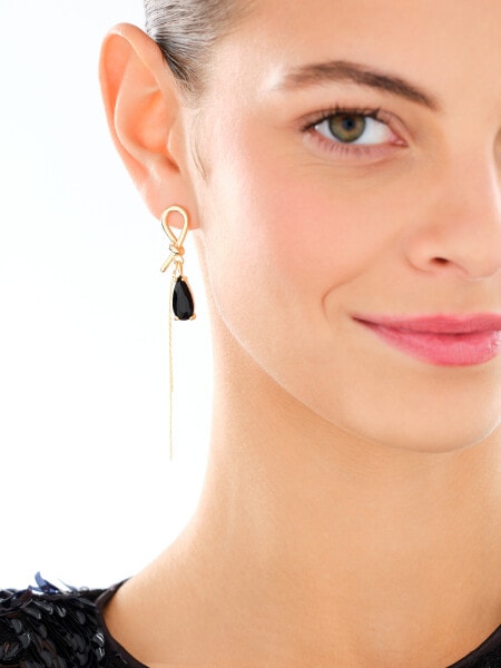 Gold-Plated Brass, Gold-Plated Silver Dangling Earring with Crystal