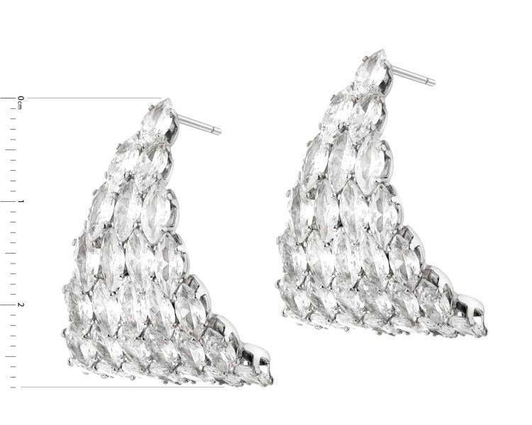 Rhodium-Plated Brass Dangling Earring with Cubic Zirconia