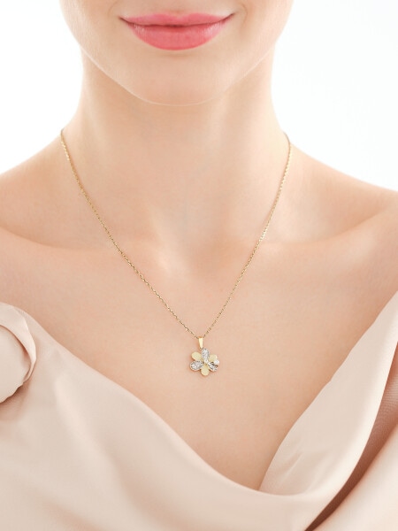 Złote kolczyki i zawieszka z cyrkoniami - komplet - kwiaty