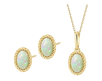 Złote kolczyki z opalami syntetycznymi - komplet