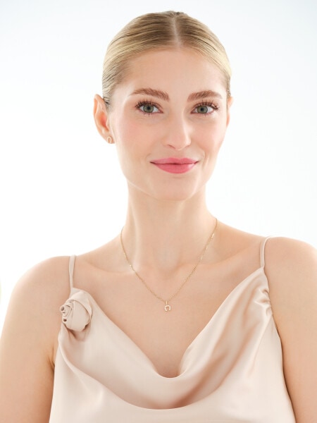 Złote kolczyki i zawieszka z cyrkoniami - komplet - podkowy