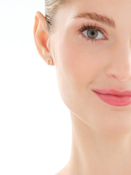 Złote kolczyki i zawieszka z cyrkoniami - komplet - podkowy