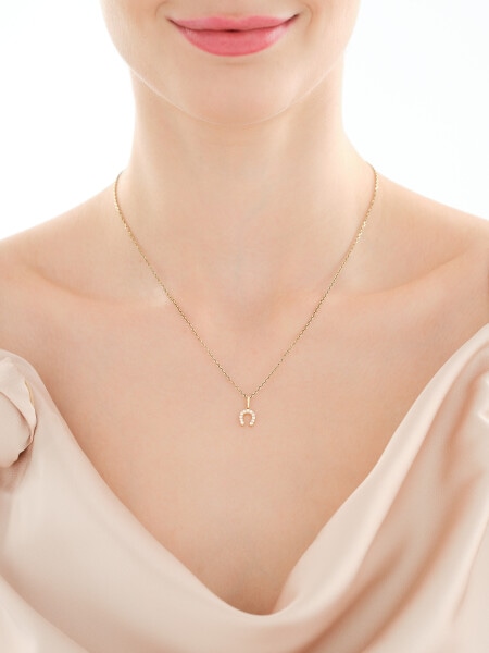 Złote kolczyki i zawieszka z cyrkoniami - komplet - podkowy