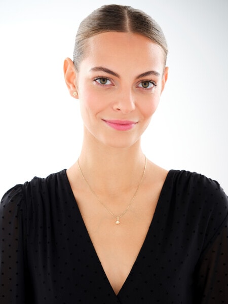 Złote kolczyki i zawieszka z cyrkoniami - komplet - kwiaty