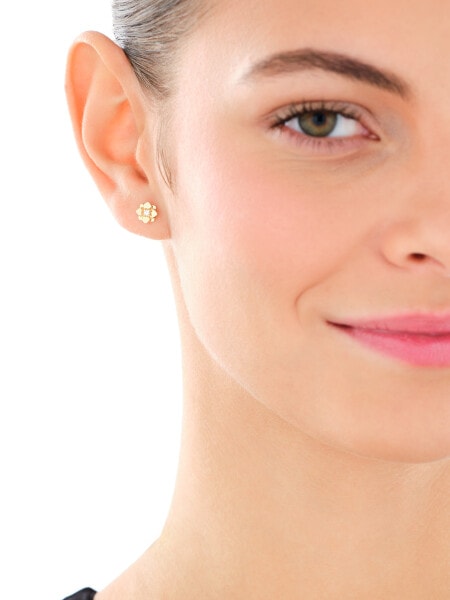 Złote kolczyki i zawieszka z cyrkoniami - komplet - kwiaty