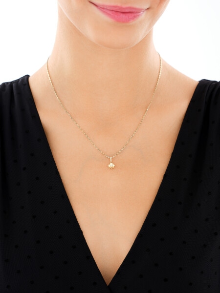 Złote kolczyki i zawieszka z cyrkoniami - komplet - kwiaty