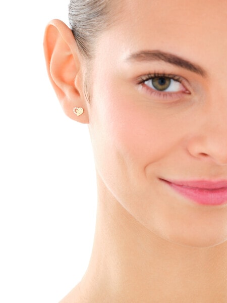 Złote kolczyki i zawieszka z cyrkoniami - komplet - serca