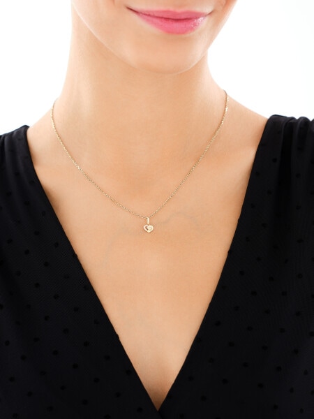 Złote kolczyki i zawieszka z cyrkoniami - komplet - serca