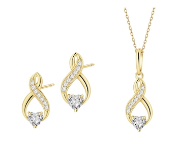 Złote kolczyki i zawieszka z cyrkoniami - komplet