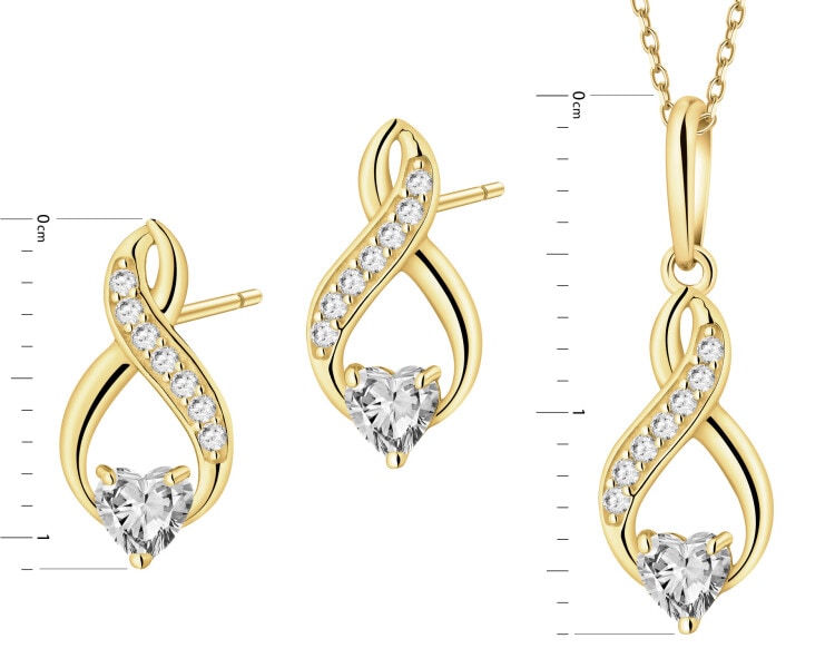 Złote kolczyki i zawieszka z cyrkoniami - komplet