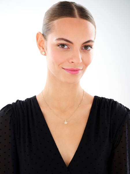 Złote kolczyki i zawieszka z cyrkoniami - komplet - koniczyny