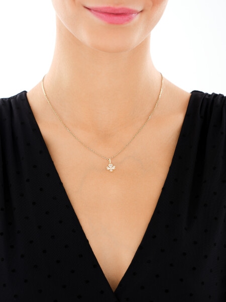 Złote kolczyki i zawieszka z cyrkoniami - komplet - koniczyny