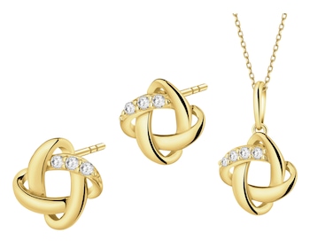Złote kolczyki i zawieszka z cyrkoniami - komplet