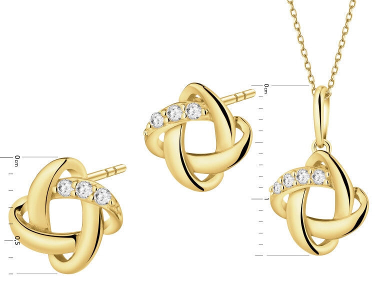 Złote kolczyki i zawieszka z cyrkoniami - komplet