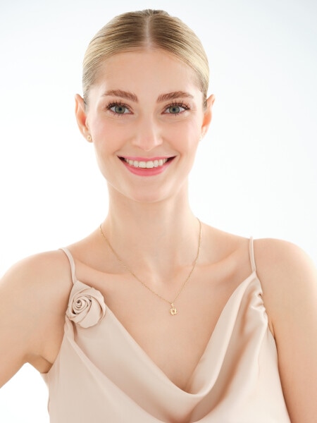 Złote kolczyki i zawieszka z cyrkoniami - komplet