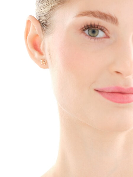 Złote kolczyki i zawieszka z cyrkoniami - komplet - motyle