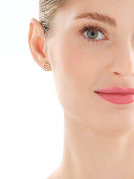 Złote kolczyki i zawieszka z cyrkoniami - komplet - serca