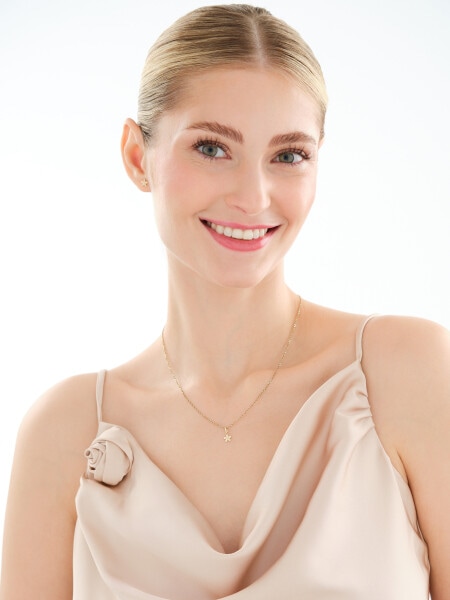 Złote kolczyki i zawieszka z cyrkoniami - komplet - kwiaty