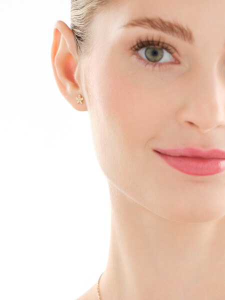 Złote kolczyki i zawieszka z cyrkoniami - komplet - kwiaty