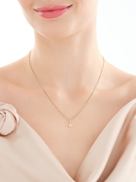 Złote kolczyki i zawieszka z cyrkoniami - komplet - kwiaty