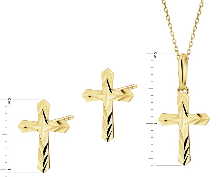 Złote kolczyki i zawieszka z cyrkoniami - komplet - krzyże